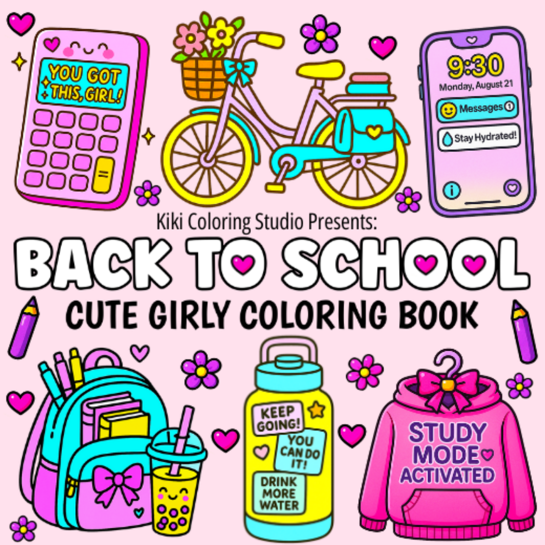 Back To School - Cute Girly Coloring Book - Front Cover